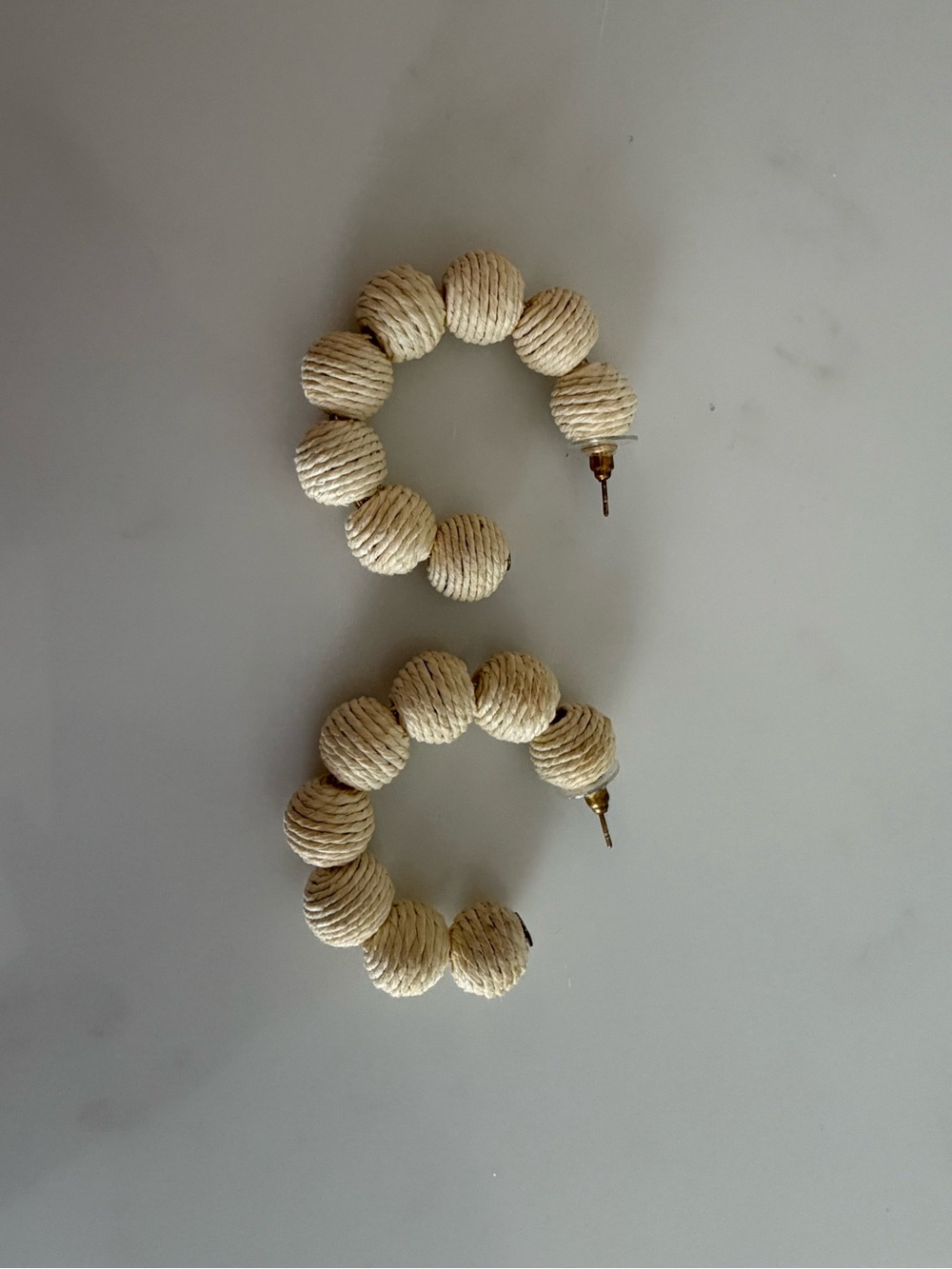Beaded Rope Hoop Earrings in Natural Cream
